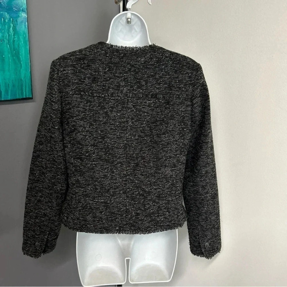 Banana Republic‎ Women’s  8 Wool Blend Full Zip Jacket Black Gray Fringe Lined - Picture 7 of 16